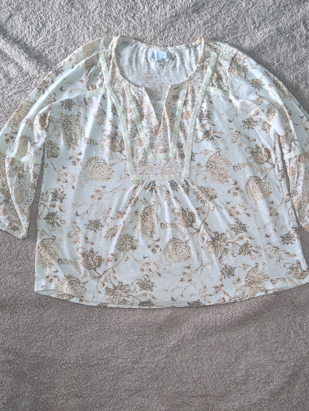 New Direction Cream Floral Peasant Top Women's Size Large